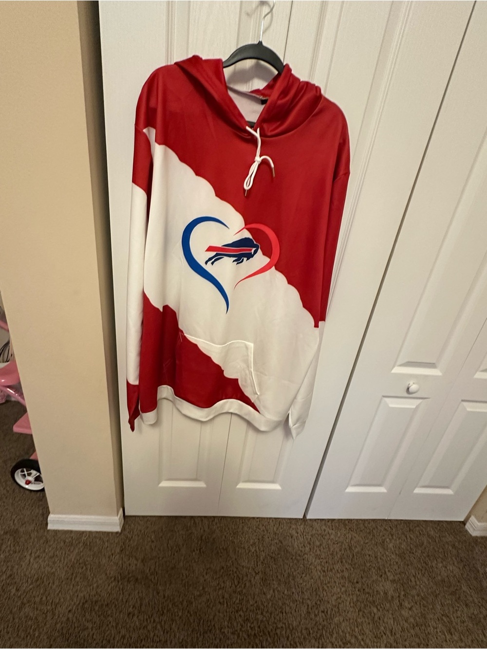Red and White Buffalo Bills  Pullover with Heart Logo
